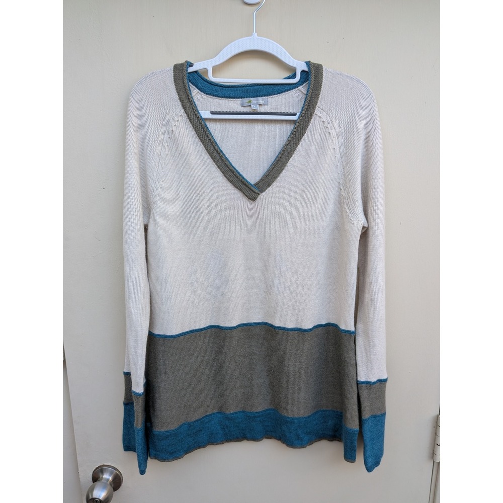 Horny Toad Granola Girl Gorp Sweater 100% Merino Wool Colorblock Cream Medium